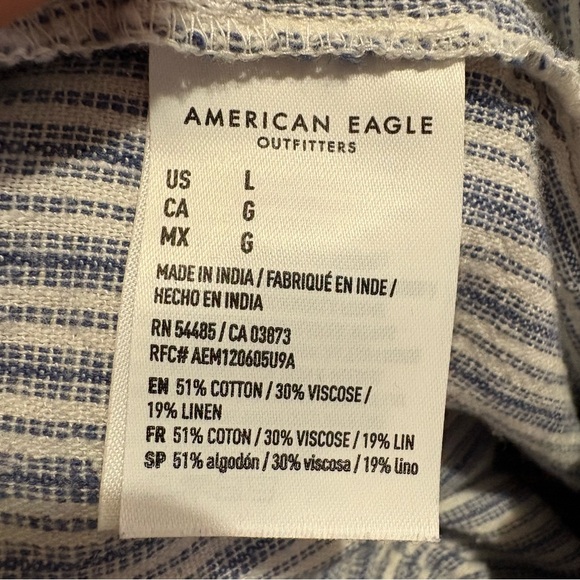 AMERICAN EAGLE | Womens Blue Striped Linen Blend Drawstring Pull On Pants size L - Picture 10 of 15